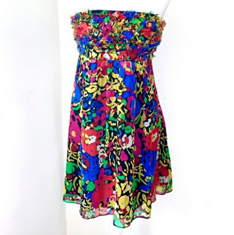 BETSEY JOHNSON GRAFFITI PAINTED STRAPLESS DRESS